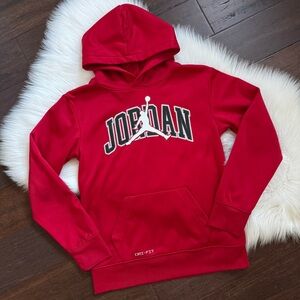 Boys Jordan Red Dri-fit Jumpman Logo Graphic Pullover Hoodie L